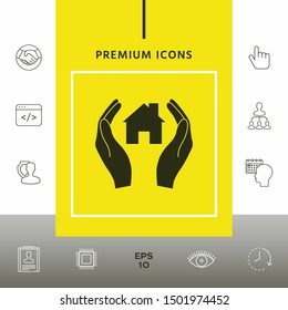 Hands holding home. Graphic elements for your design
