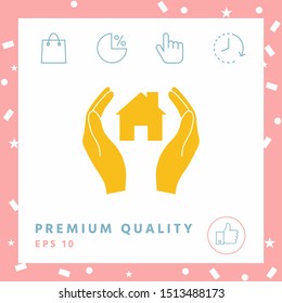 Hands holding home. Graphic elements for your design
