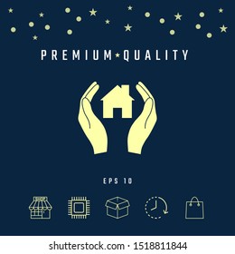 Hands holding home. Graphic elements for your design
