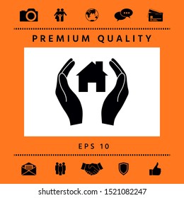 Hands holding home. Graphic elements for your design