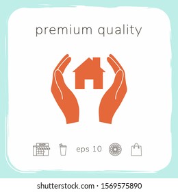 Hands holding home. Graphic elements for your design