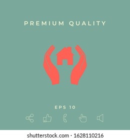 Hands holding home. Graphic elements for your design