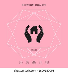 Hands holding home. Graphic elements for your design