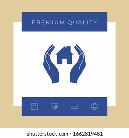 Hands holding home. Graphic elements for your design