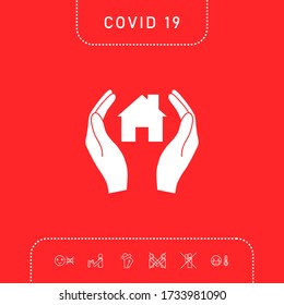 Hands holding home. Graphic elements for your design