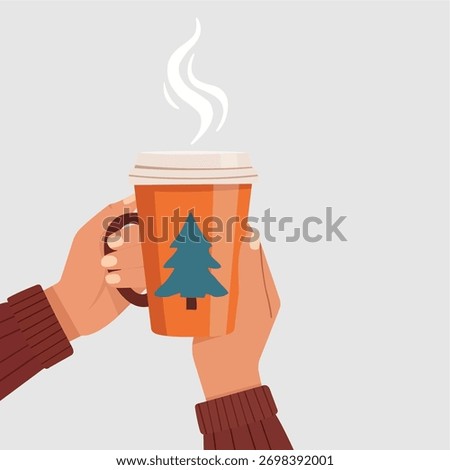 Hands Holding Hot Coffee Cups – Cozy Autumn and Winter Drink Illustration