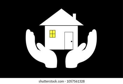 Hands Holding House with Black Background