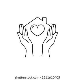 Hands holding house with heart icon vector