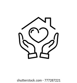 Hands Holding House With Heart  Icon Vector