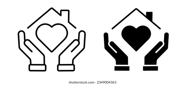 Hands holding house with heart vector icon set. Real estate business symbol