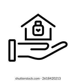 Hands Holding House Icon Line Art Vector Design, Offer of purchase house, rental of Real Estate. Giving, offering, demonstration, handing house keys, Line art vector illustration