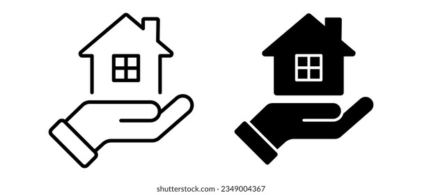Juego de iconos del vector de la casa de mano. Símbolo del negocio inmobiliario