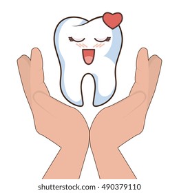 hands holding a human tooth