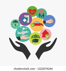 Hands holding icons.Vector illustration. Eps10.