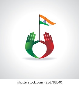 hands holding Indian flag vector