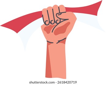 Hands Holding Indonesian Flag Illustration. National Independence Day Indonesia Celebration. Isolated Vector Graphic