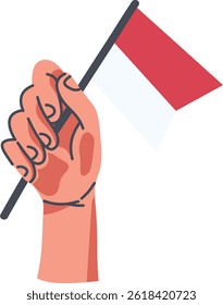 Hands Holding Indonesian Flag Illustration. National Independence Day Indonesia Celebration. Isolated Vector Graphic