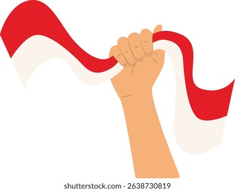 Hands Holding Indonesian Flag Isolated on White Background. Flat Vector Illustration.