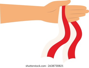Hands Holding Indonesian Flag Isolated on White Background. Flat Vector Illustration.