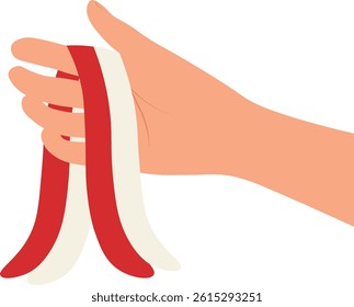 Hands Holding the Indonesian Flag on White Background. Vector Illustration