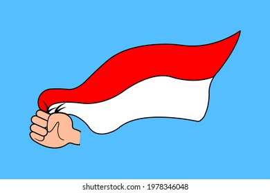 hands are holding the Indonesian flag. vector illustration