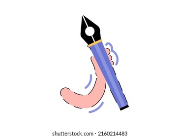 Hands holding an ink pen. Designer concept concept. Element for presentations, applications and sites. Trendy flat vector illustration.