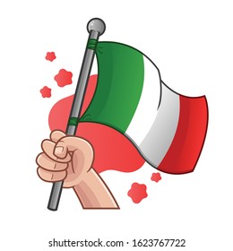 hands holding italy flag. vector illustration cartoon style
