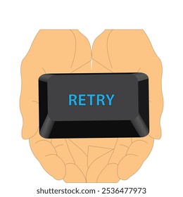 Hands holding a keyboard button with the word Retry