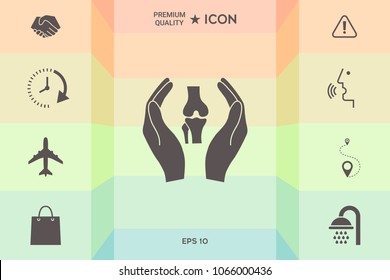 Hands holding knee-joint - protection icon