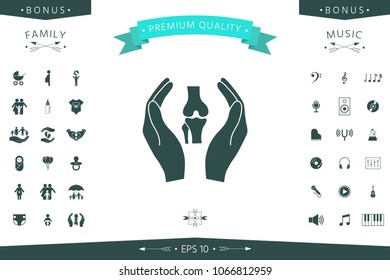 Hands holding knee-joint - protection icon Hands holding knee-joint - protection icon