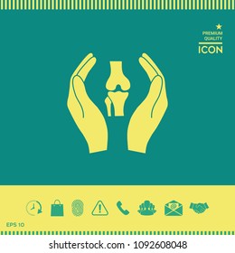 Hands holding knee-joint - protection icon