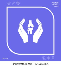 Hands holding knee-joint - protection icon. Graphic elements for your design