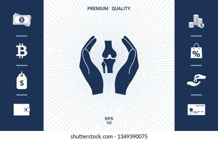 Hands holding knee-joint - protection icon. Graphic elements for your design