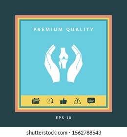 Hands holding knee-joint - protection icon. Graphic elements for your design