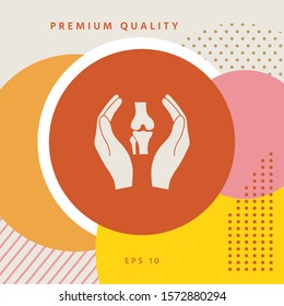 Hands holding knee-joint - protection icon. Graphic elements for your design