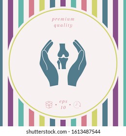 Hands holding knee-joint - protection icon. Graphic elements for your design