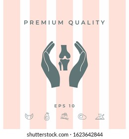 Hands holding knee-joint - protection icon. Graphic elements for your design