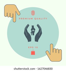 Hands holding knee-joint - protection icon. Graphic elements for your design