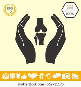 Hands holding knee-joint - protection icon