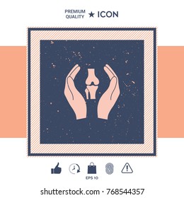 Hands holding knee-joint - protection icon