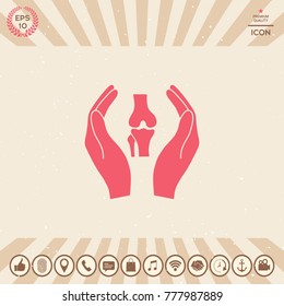 Hands holding knee-joint - protection icon