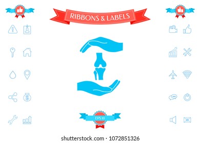 Hands holding knee-joint - protection symbol