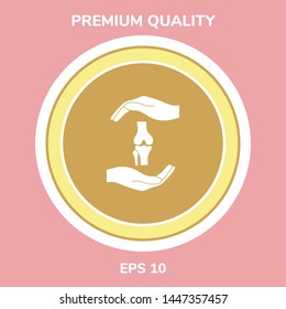 Hands holding knee-joint - protection symbol. Graphic elements for your design