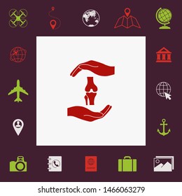 Hands holding knee-joint - protection symbol. Graphic elements for your design