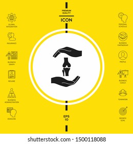 Hands holding knee-joint - protection symbol. Graphic elements for your design