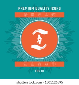 Hands holding knee-joint - protection symbol. Graphic elements for your design