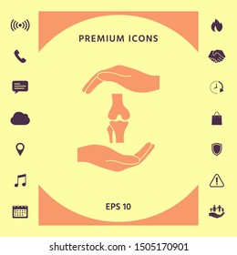 Hands holding knee-joint - protection symbol. Graphic elements for your design