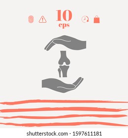 Hands holding knee-joint - protection symbol. Graphic elements for your design