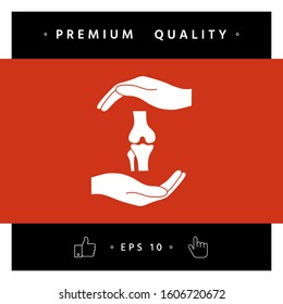 Hands holding knee-joint - protection symbol. Graphic elements for your design