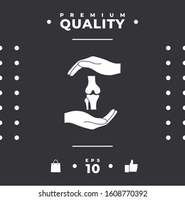 Hands holding knee-joint - protection symbol. Graphic elements for your design
